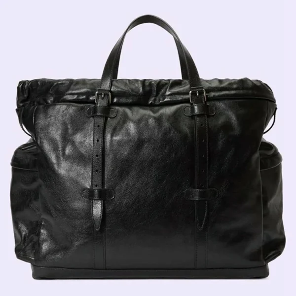 GUCCI Tote taske med snoretræk med tonal dobbelt G - sort læder